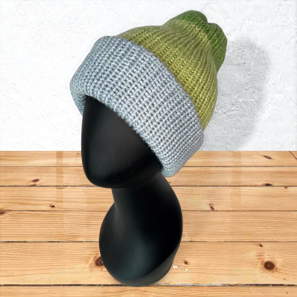 Handmade Knit Beanie Handcrafted Unisex Ombré Hat Lake Mist - Picture 9 of 10